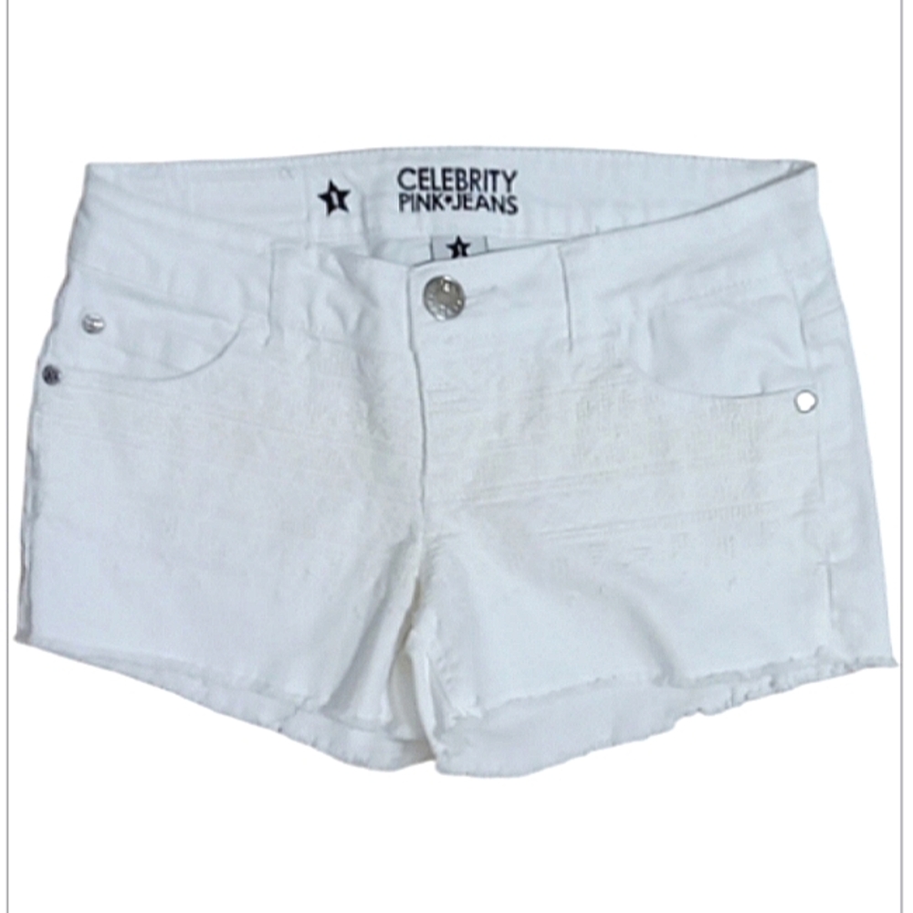 Celebrity Pink Frayed Hem White Tribaal Embroidered Denim Shorts Size 1